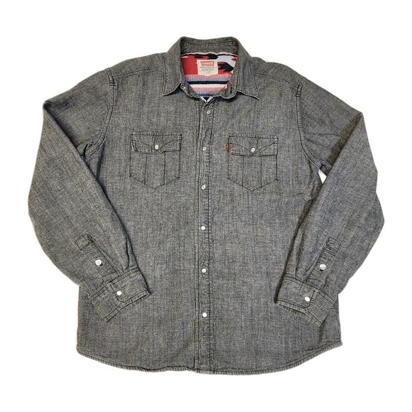 Levi's Fleece Lined Western Shirt Jacket Gray Aztec Shacket L - Picture 3 of 9